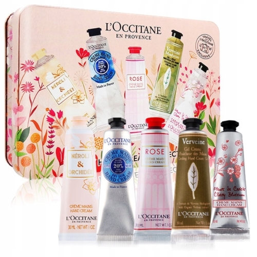 ZESTAW KREMÓW DO RĄK W METALOWEJ PUSZCE L`OCCITANE 5X30ML KWIATY LOVELY